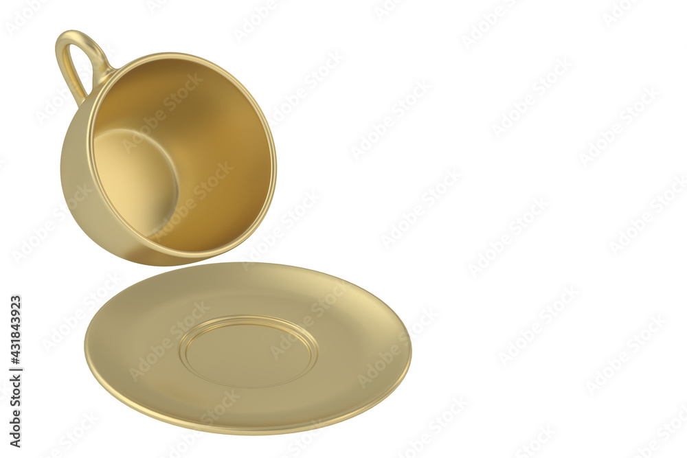Golden coffee cup on white background. 3D rendering. 3D illustration. Golden coffee cup on white background. 3D rendering. 3D illustration.