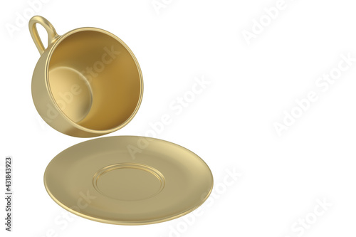 Golden coffee cup on white background. 3D rendering. 3D illustration.