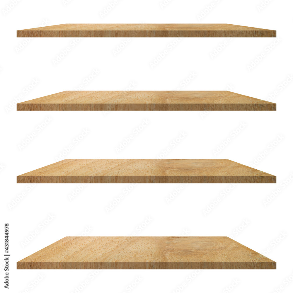 4 Wood shelves table isolated on white background and display montage for product. 4 Wood shelves table isolated on white background and display montage for product.