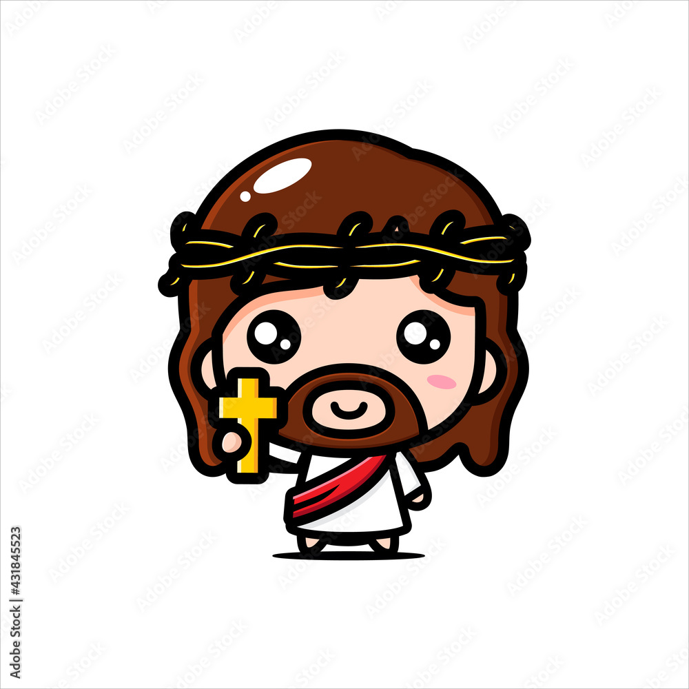 Cute cartoon jesus vector design holding a cross