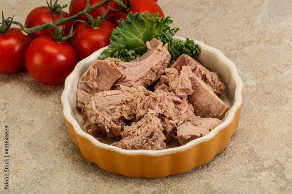 Canned tuna fillet in the bowl Canned tuna fillet in the bowl