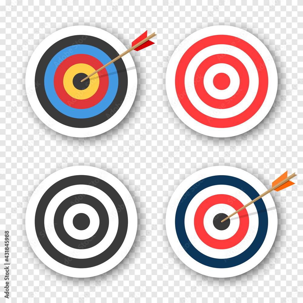 Set of archery targets with soft shadow on transparent background. Vector illustration Set of archery targets with soft shadow on transparent background. Vector illustration