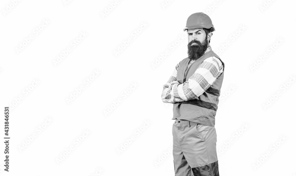 Man builders, industry. Worker in construction uniform. Architect builder. Bearded man worker with beard in building helmet or hard hat. Builder in hard hat, foreman or repairman in the helmet. Man builders, industry. Worker in construction uniform. Architect builder. Bearded man worker with beard in building helmet or hard hat. Builder in hard hat, foreman or repairman in the helmet.