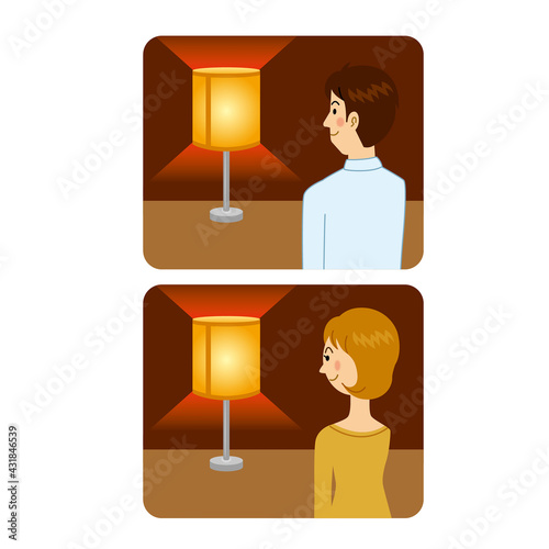 間接照明を設置する男女