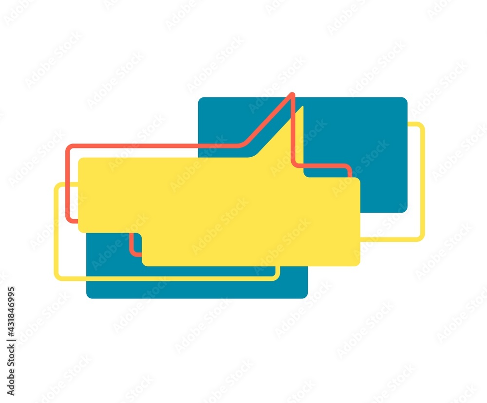 Yellow speech bubble and red frame in flat. Memphis style banner with abstract geometric shapes. Colorful sticker with place for promotion text, price tag, sale ad. Papercut badge, vector illustration Yellow speech bubble and red frame in flat. Memphis style banner with abstract geometric shapes. Colorful sticker with place for promotion text, price tag, sale ad. Papercut badge, vector illustration