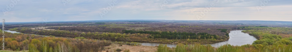 A picturesque view of the Sura River from Nikolskaya Mountain from the village of Surskoye, Ulyanovsk Region.