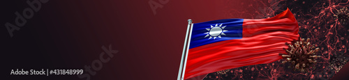 Taiwan Flag with Coronavirus Covid-19 in Blood and large Gradient Single Flag  photo