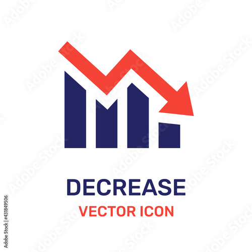 Decrease chart with bars declining. Data graph loss vector icon