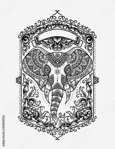 illustration vector elephant head mandala ornament style