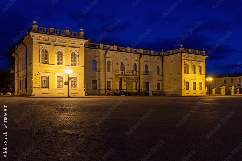 Fototapeta premium Night view of Lace Museum on Kremlin Square. Vologda town, Vologda Oblast, Russia.