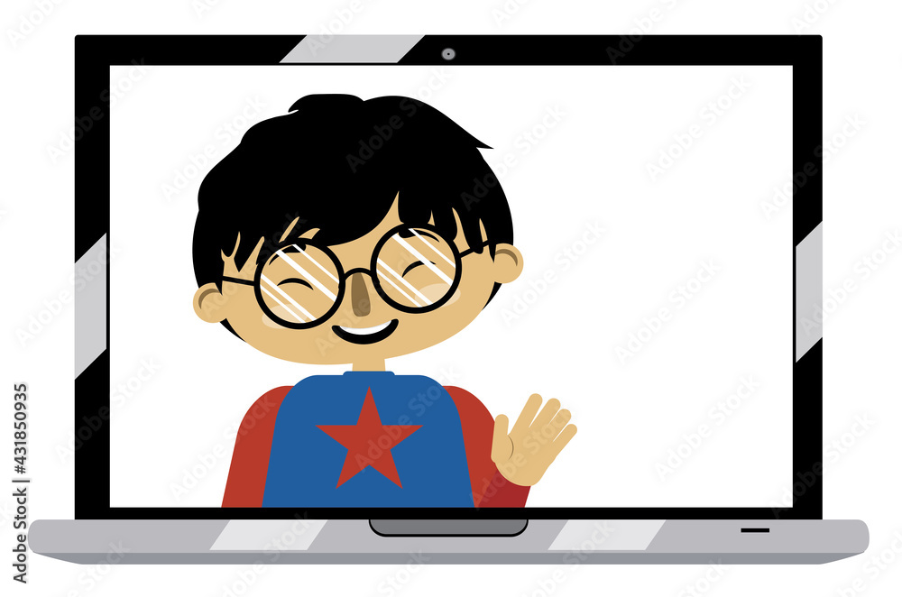 Asian boy on laptop screen Asian boy on laptop screen