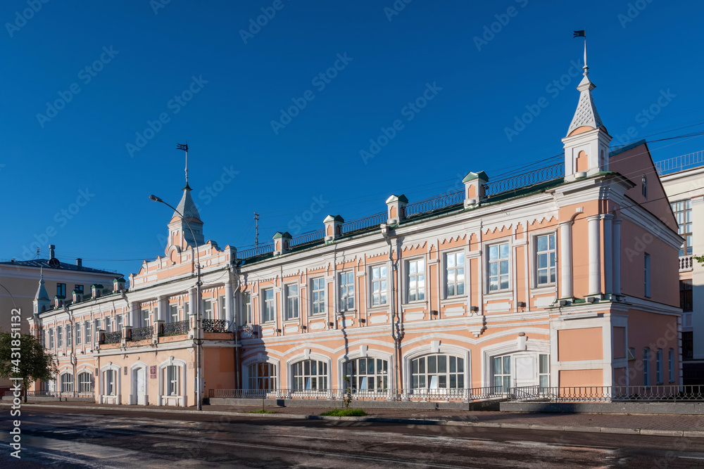 View of the former City Duma building (1801), nowadays Music School No. 1. Vologda town, Russia.