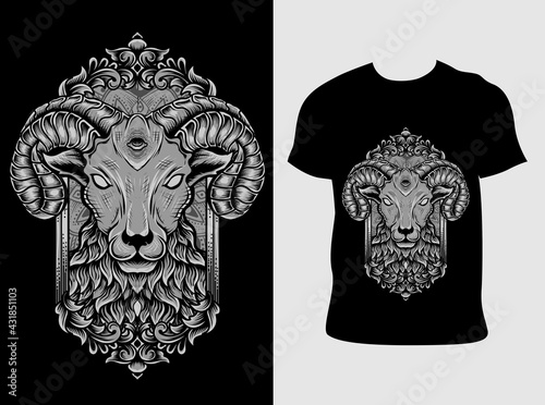 illustration vector demon sheep head with t shirt design
