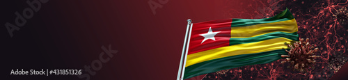 Togo Flag with Coronavirus Covid-19 in Blood and large Gradient Single Flag  photo