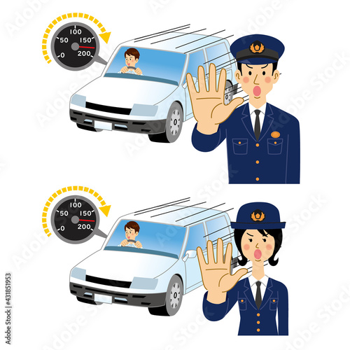 スピード違反を注意する警察官