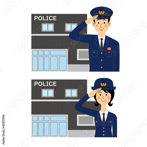 交番と敬礼する警察官