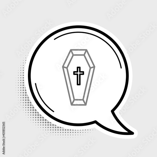Line Coffin with christian cross icon isolated on grey background. Happy Halloween party. Colorful outline concept. Vector