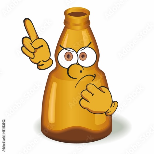 Glass bottle cartoon mascot. Cute bottle of kawaii cartoon character. International beer day cartoon comic poster or banner.