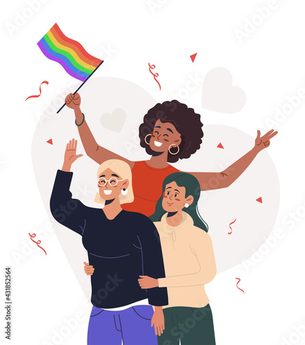 A group of people holding a huge rainbow heart. LGBT community. Human rights. Flat editable vector illustration, clip art