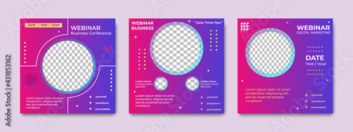 Set of modern social media post template concept design with gradient purple color. Suitable for Business webinar, Online marketing, promotion, banner, flyer, poster etc.