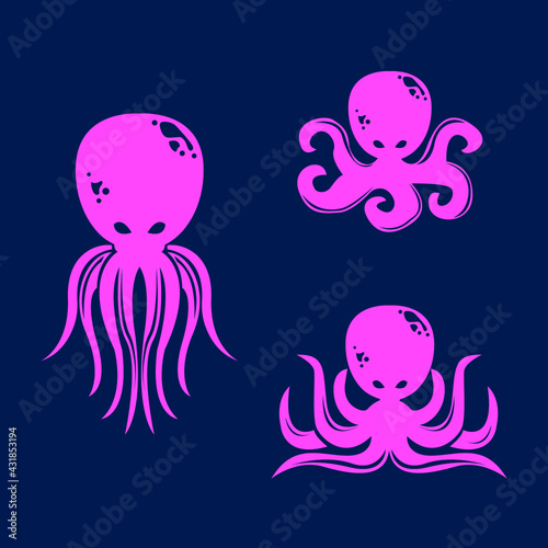 A set of cute octopus illustrations.