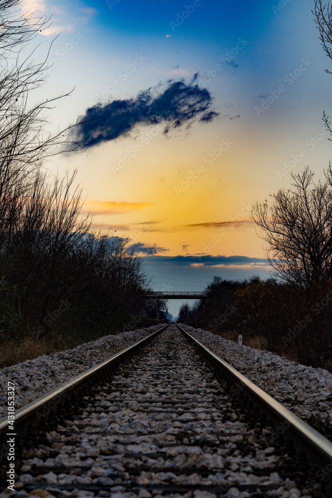 Fototapeta premium sunset, rail, Railway