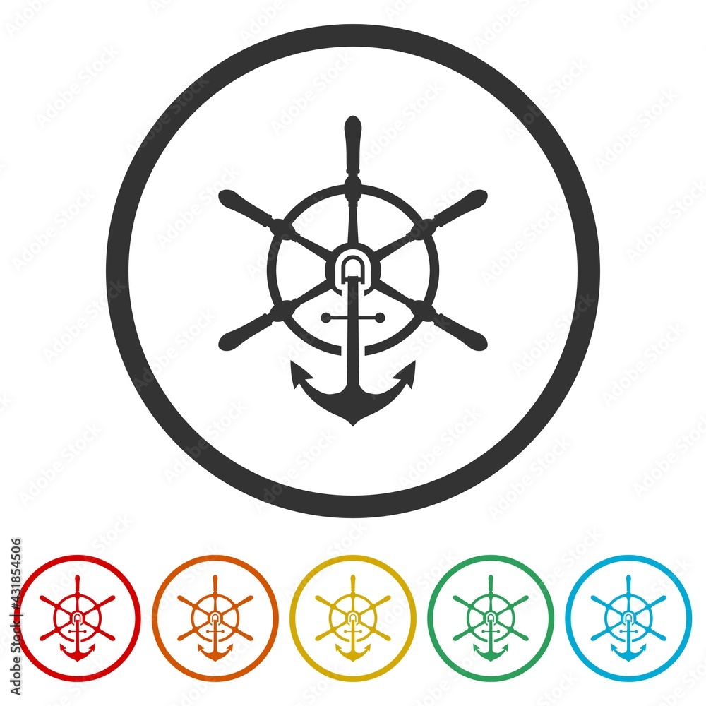Obraz premium Steering Wheel with anchor ring icon color set