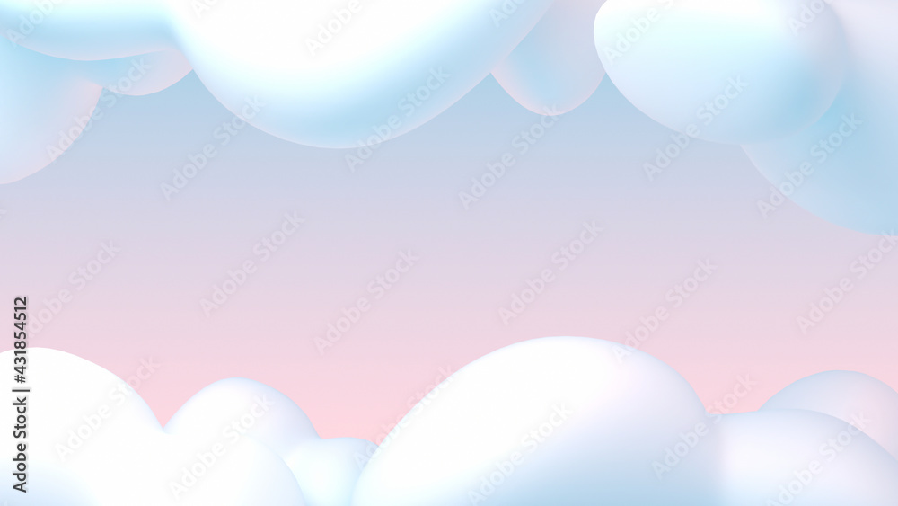 Cartoon pastel sky and white clouds background. 3d rendering picture. Cartoon pastel sky and white clouds background. 3d rendering picture.