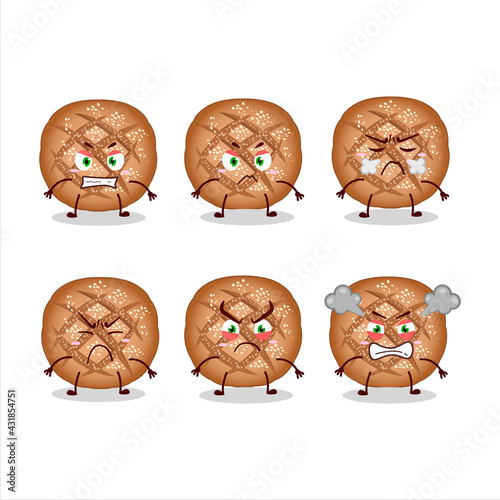 Round dark bread cartoon character with various angry expressions