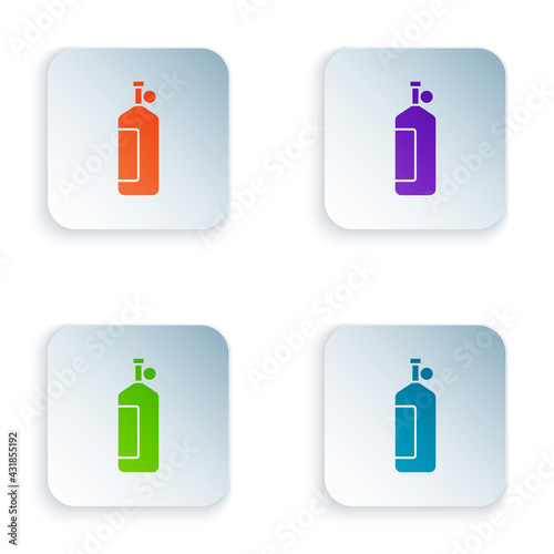 Color Aqualung icon isolated on white background. Oxygen tank for diver. Diving equipment. Extreme sport. Diving underwater equipment. Set colorful icons in square buttons. Vector