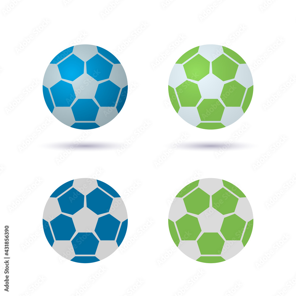 Set of colored soccer balls. volumetric 3d illustration and flat icon.