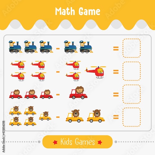 Maths game with pictures for children easy level. education game for kids preschool worksheet activity vector illustration