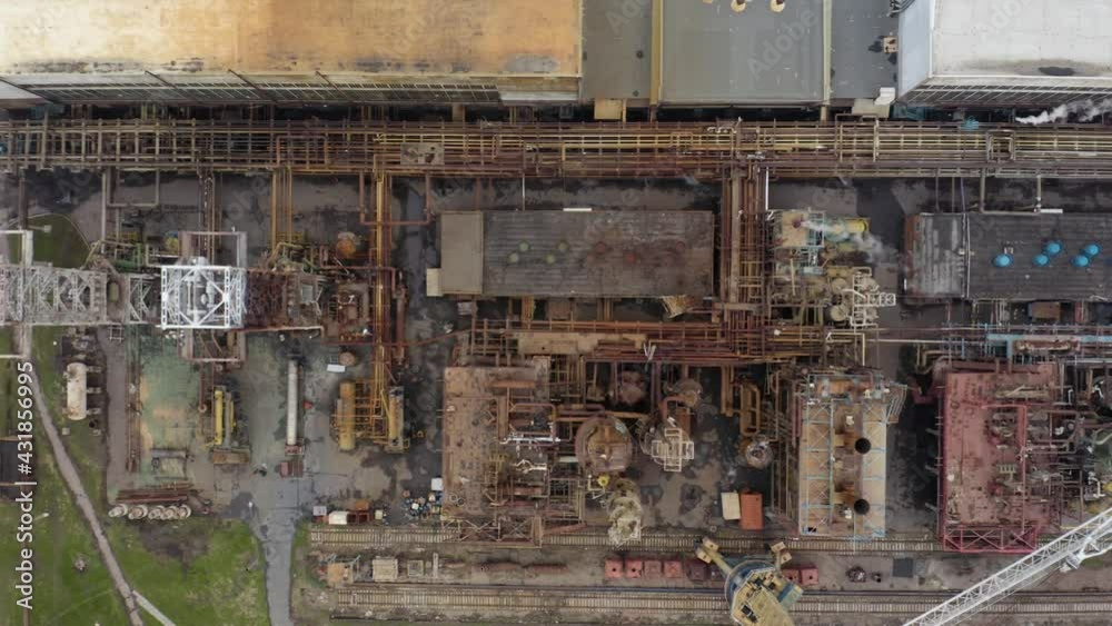 Chemical processing plant. Aerial view of Modern high-tech production. A giant chemical plant. A huge oil refinery with pipes and distillation of the complex. Chemical processing plant. Aerial view of Modern high-tech production. A giant chemical plant. A huge oil refinery with pipes and distillation of the complex.