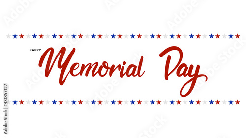 Happy Memorial Day handwriting is red color with star and element symbol   isolated on white background   Vector illustration EPS 10