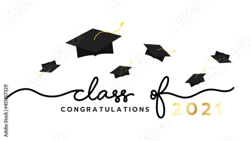 Class of 2021 handwriting with graduation cap symbol ,isolated on white background ,Vector illustration EPS 10