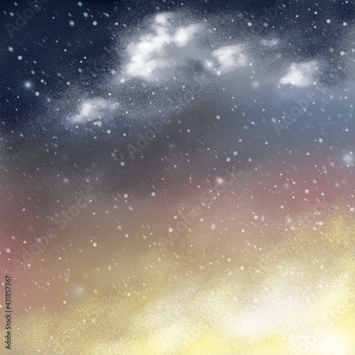雪の降る夜空のリアルタッチイラスト 風景 背景