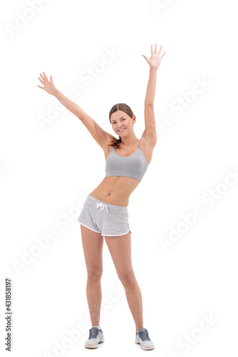 fitness woman. Young sporty Caucasian female model isolated on white background