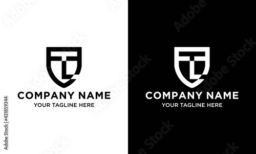 Security Logo Letter T and L Military Shield with Lock Icon Inside. Flat Vector Logo Design Template Element.
