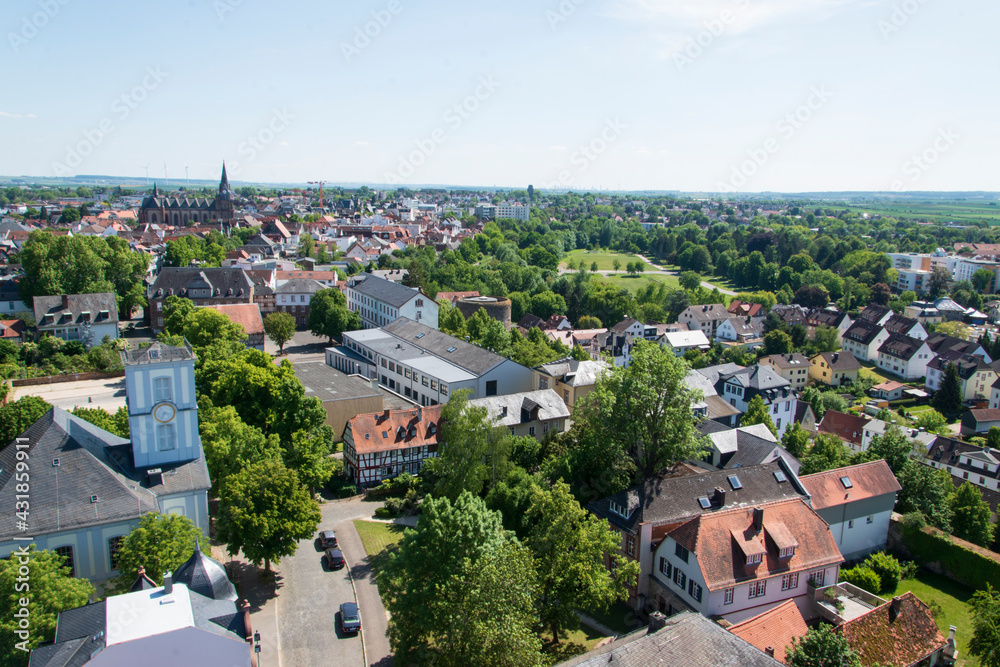 Blick vom Adolfsturm in Friedberg, Hessen über die Kleinstadt Friedberg