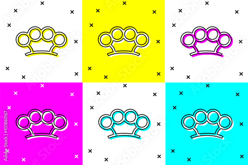 Set Brass knuckles icon isolated on color background. Vector