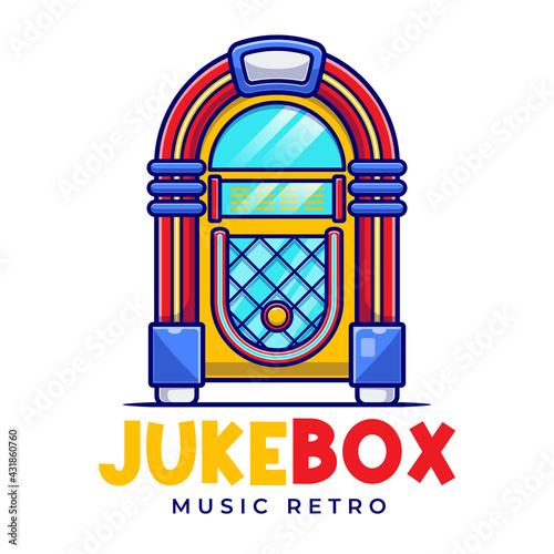 Jukebox Music Retro Mascot Cartoon Logo Template. Music Party Machine Editable Logo. Music and Hobby Concept Flat Cartoon Style