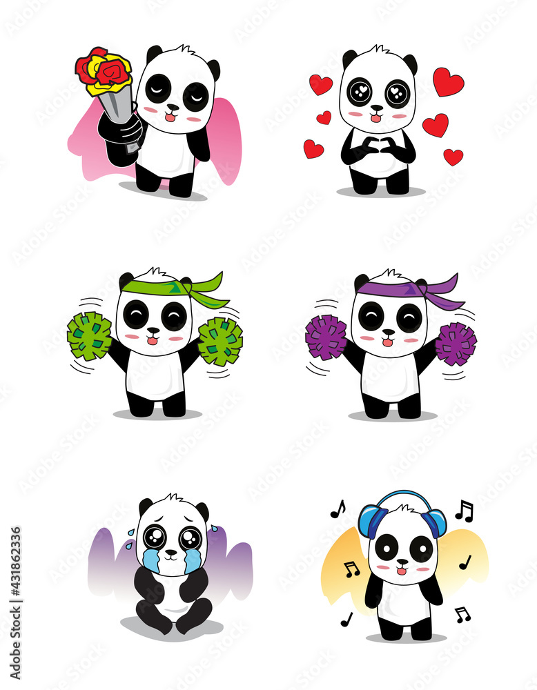 Cute cartoon vector panda collection On a white background Cute cartoon vector panda collection On a white background