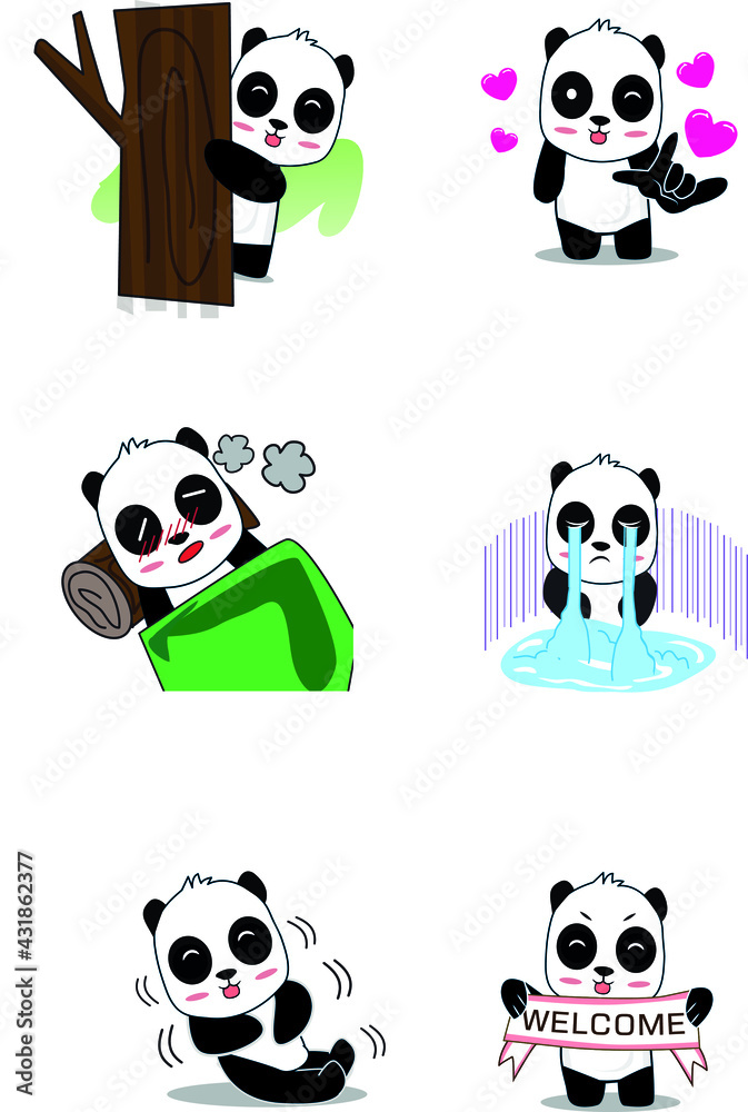 Cute cartoon vector panda collection On a white background Cute cartoon vector panda collection On a white background
