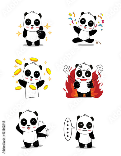 Fototapeta Naklejka Na Ścianę i Meble -  Cute cartoon vector panda collection On a white background 