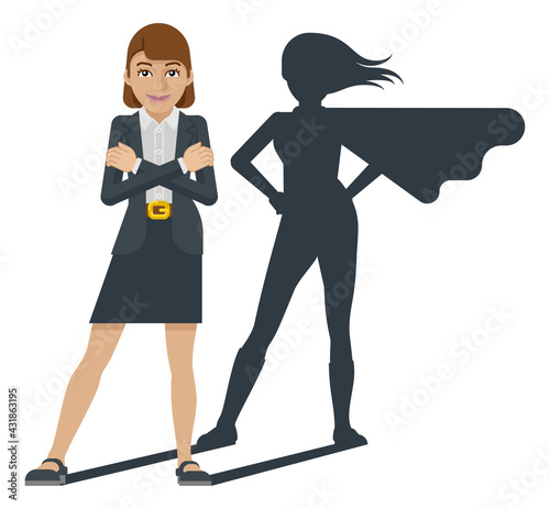 Business Woman Super Hero Shadow Cartoon Mascot