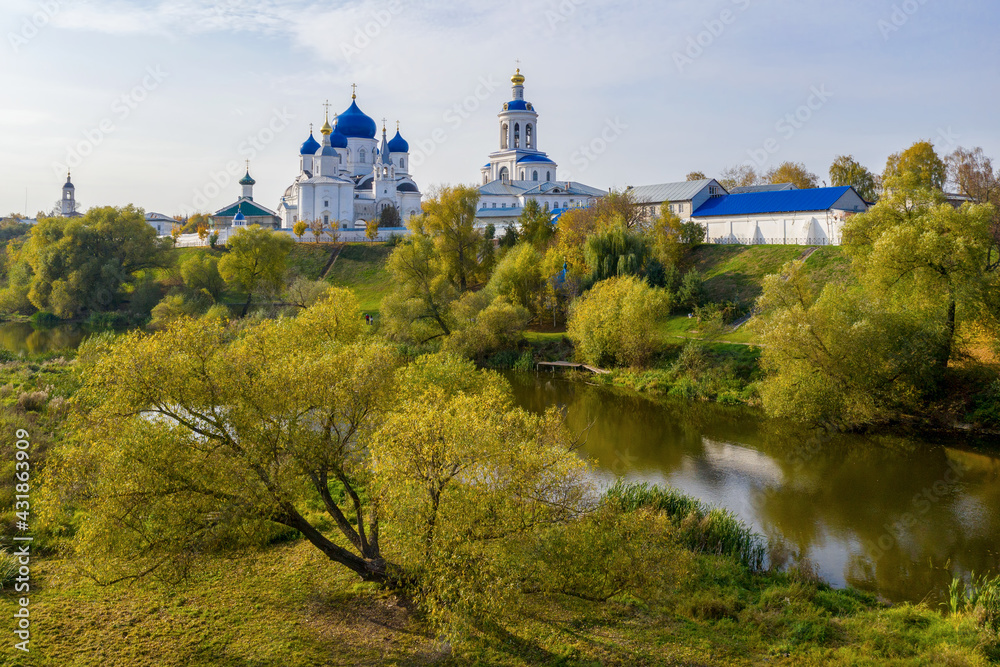 Aerial view of Bogolubsky monastery (XVIII century) on sunny autumn day. Bogolubovo, Vladimir Oblast, Russia. Aerial view of Bogolubsky monastery (XVIII century) on sunny autumn day. Bogolubovo, Vladimir Oblast, Russia.