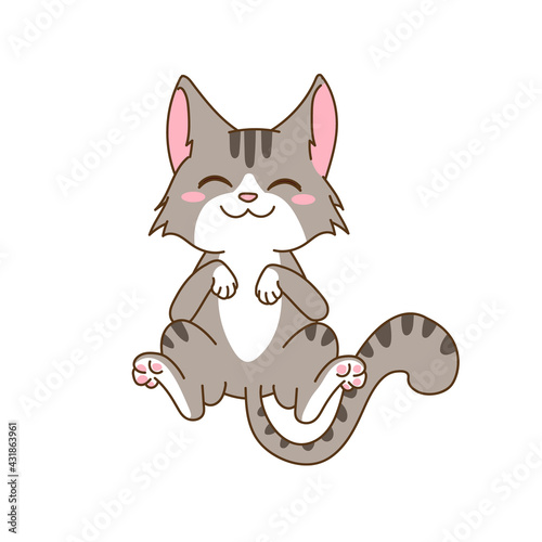Funny cute grey kitten character design. Vector illustration.