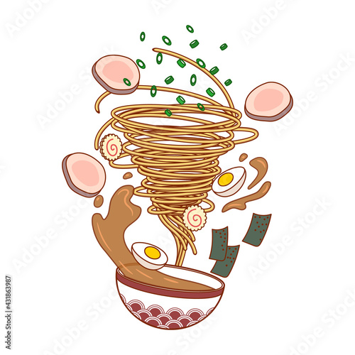 Vector illustration of ramen. Noodles tornado. Food.