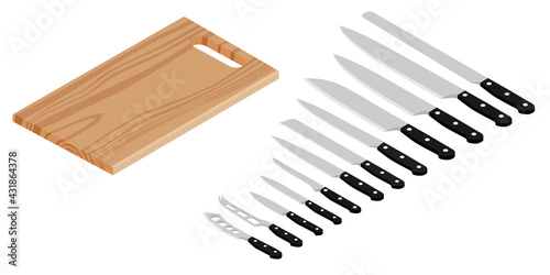 Meat cutting knives and board
