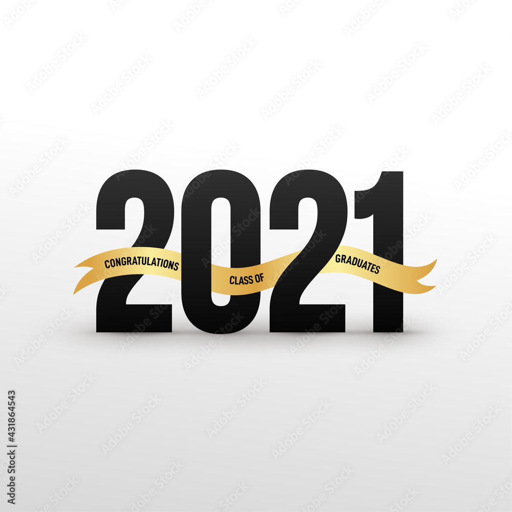 Class of 2021 Black lettering graduation logo with gold ribbon ...